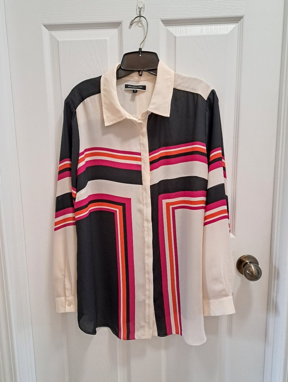 Melanie Lyne Colorblock Striped Blouse Women's Size 16 Geometric Classic